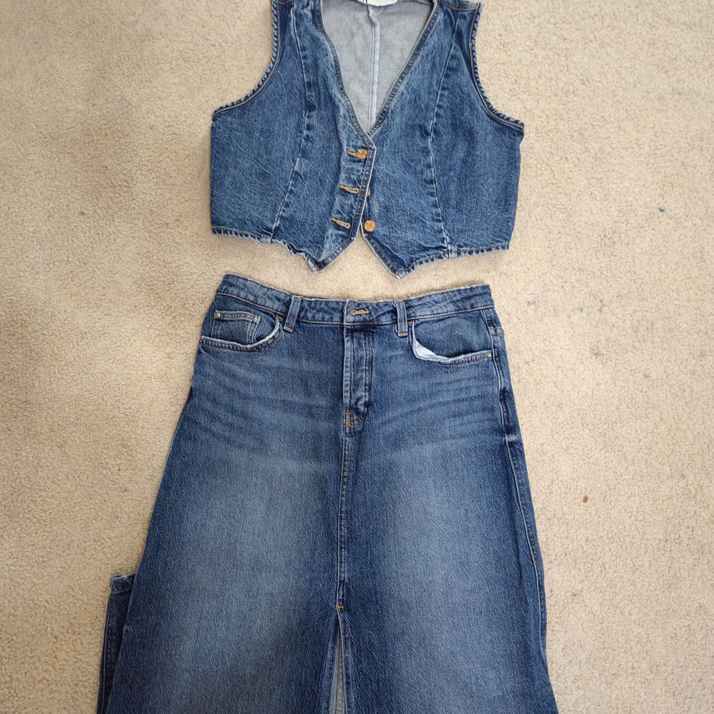 Zara Blue Denim Maxi Skirt and Vest Set ZARA - Picture 5 of 14